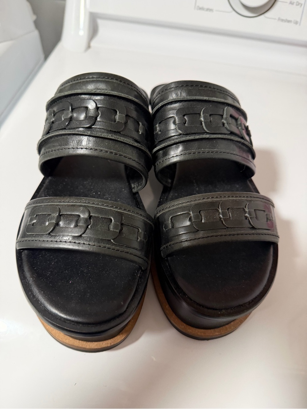 Kelsi Daggar Black Leather 2 Strap Sandals